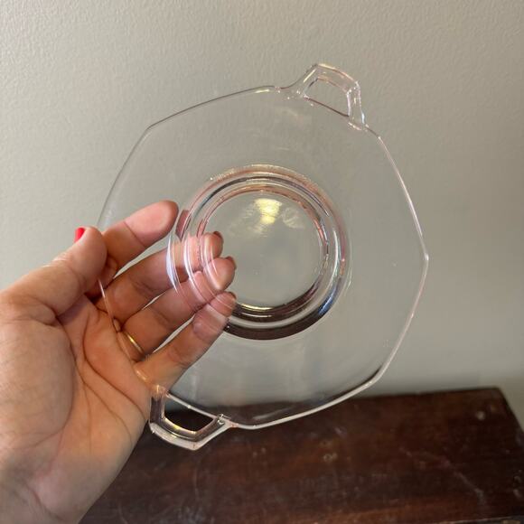 Vintage Antique Pink Depression Glass Octagon 6 inch serving plate‎ with handles - Picture 3 of 6